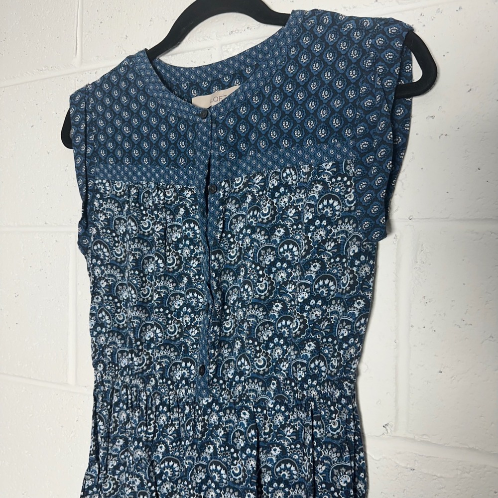 Ann Taylor LOFT Blue Mixed Floral Paisley Sleeveless Button Front Mini Dress XS